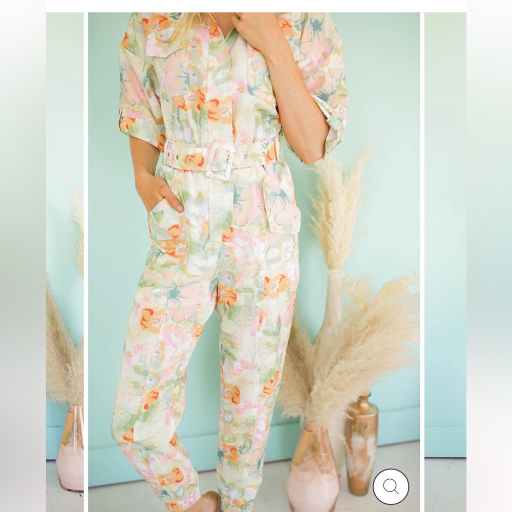 NEW LINA PARADISE MULTI FLORAL JUMPSUIT WITH BELT S